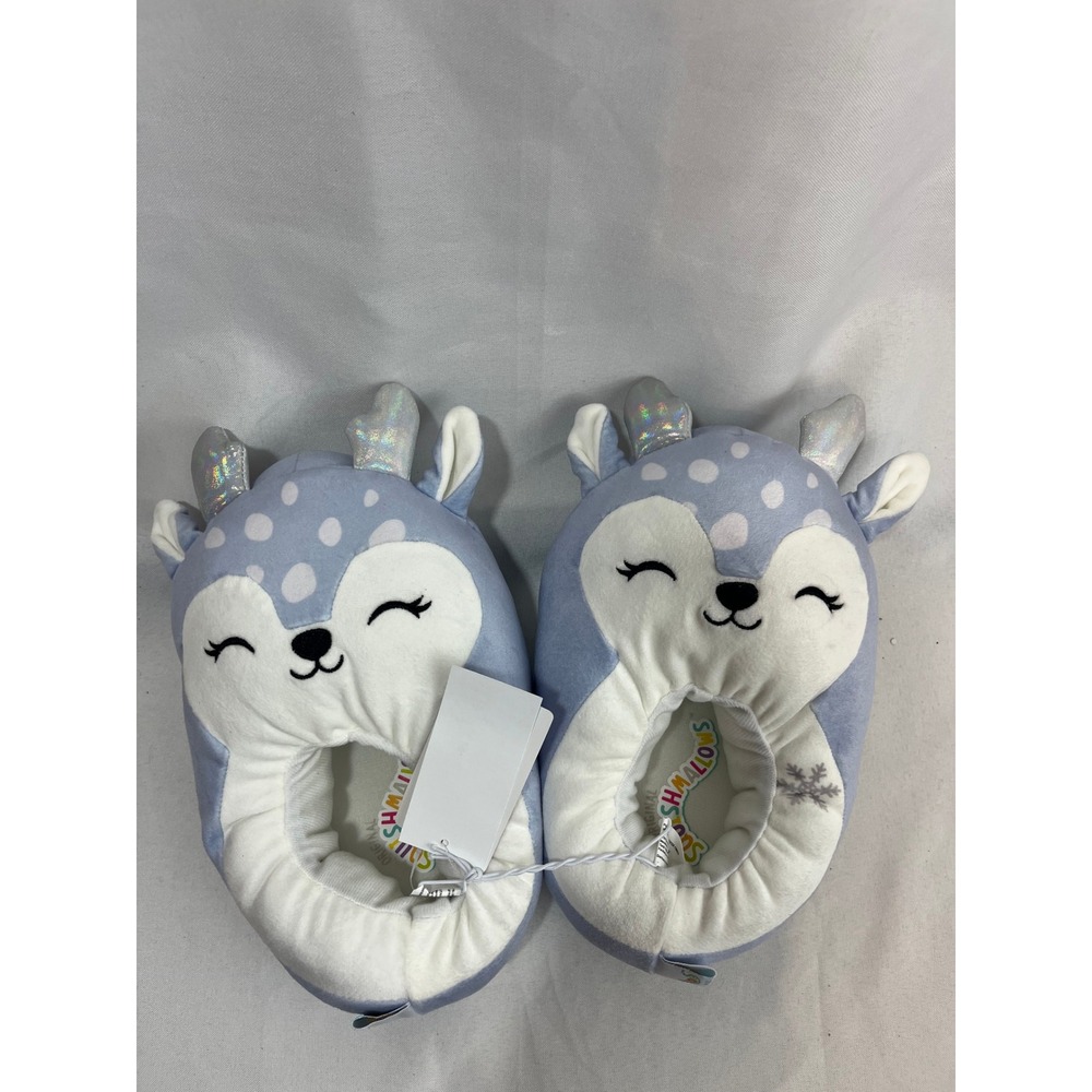 Squishmallows Blue Deer Plush Slippers Kids Size 4/5 Shimmer Antlers Snowflake